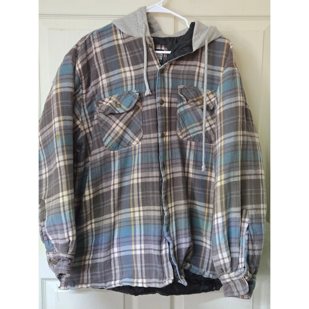 Canyon Guide Outfitters Plaid Hooded Flannel Quilted Shirt Jacket Mens XL Blue